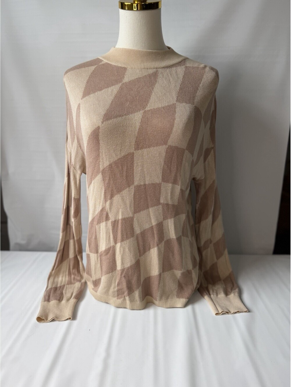 KORI Women's M Beige Brown Geometric Knit Crew Neck Pullover Sweater [COPY] - Picture 6 of 8